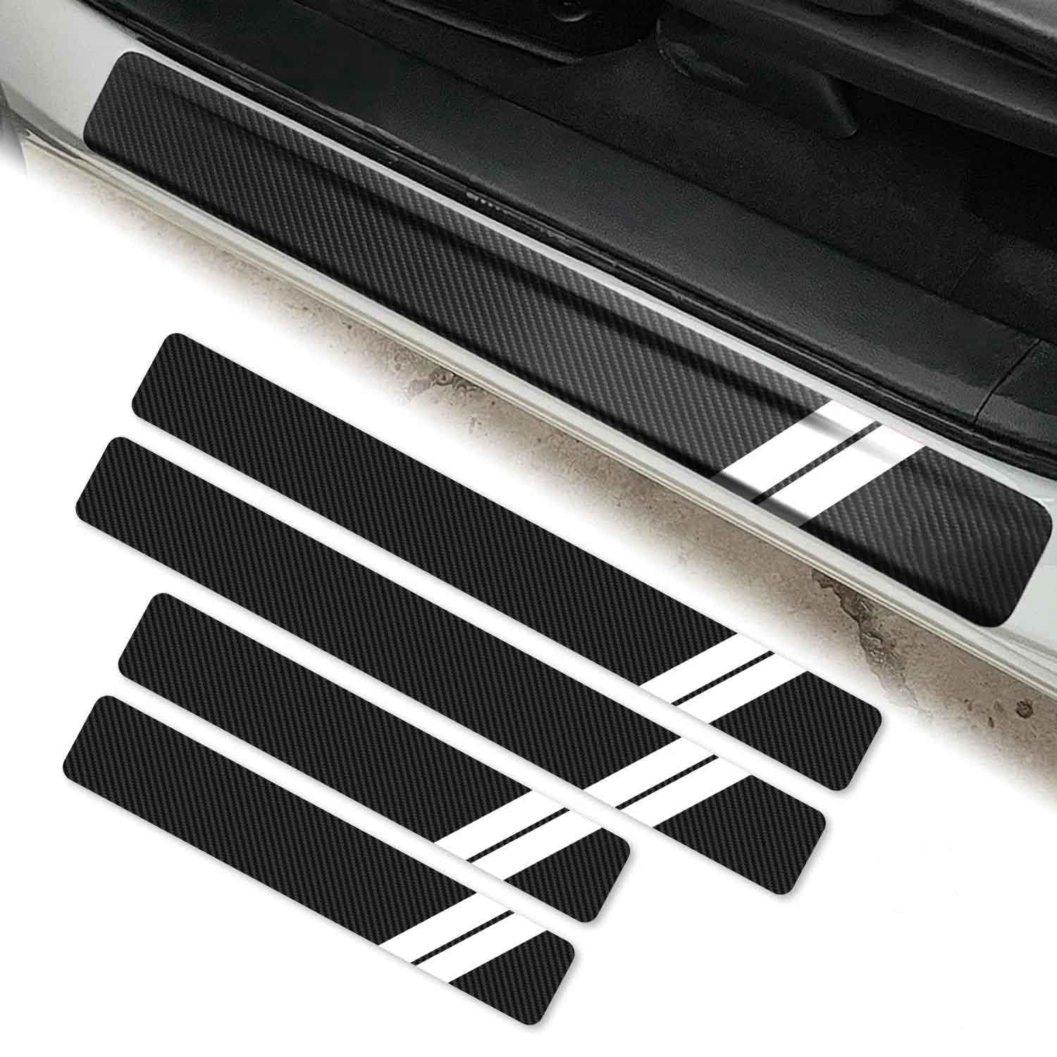 Jingxinxue B/White Car Door Sill Protector Caron Fire For Mg Zs, 4Pcs Door Sill Sticker Scuff Plates Entry Guard Strip Trim Step Threshold Protector,