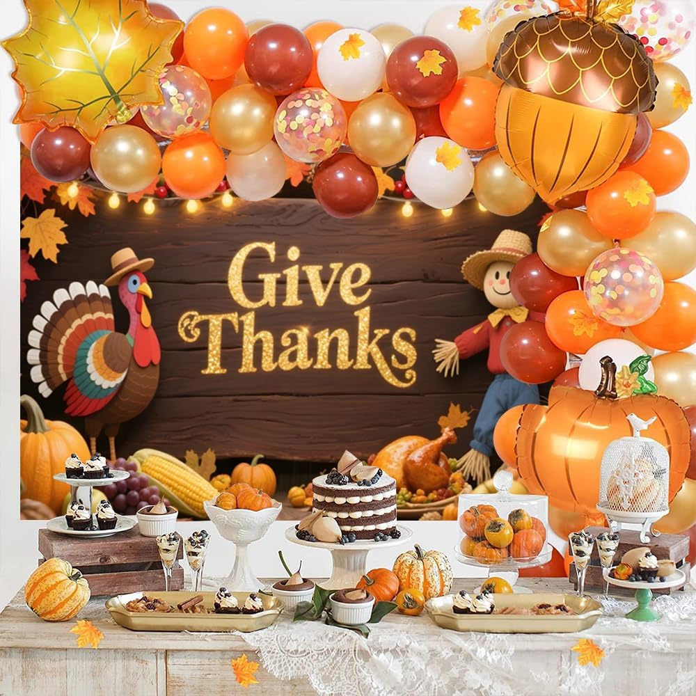 Thanksgiving 10x8ft Glitter Rustic Wood Fall Leaves Happy Thanksgiving Backdrops for Photoshoot Banner Festive Harvest Give Thanks Decorations Background Friendsgiving Photo Booth Props
