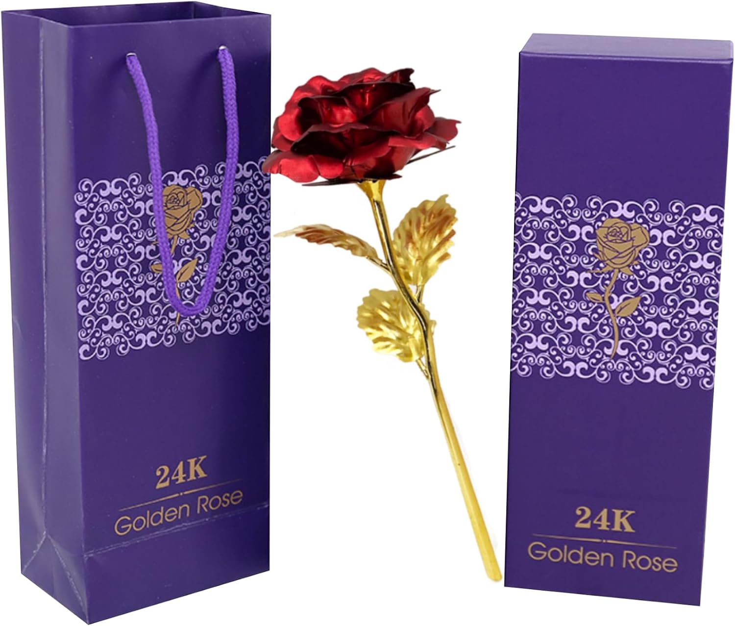 24K Gold Plated Rose, Eternal Red Rose Flower in Luxury Gift Box, Artificial Rose for Anniversary, Valentine's Day, Wedding, Birthday Gift, Forever Blooming with Long-Lasting Beauty (9.8 Inch)