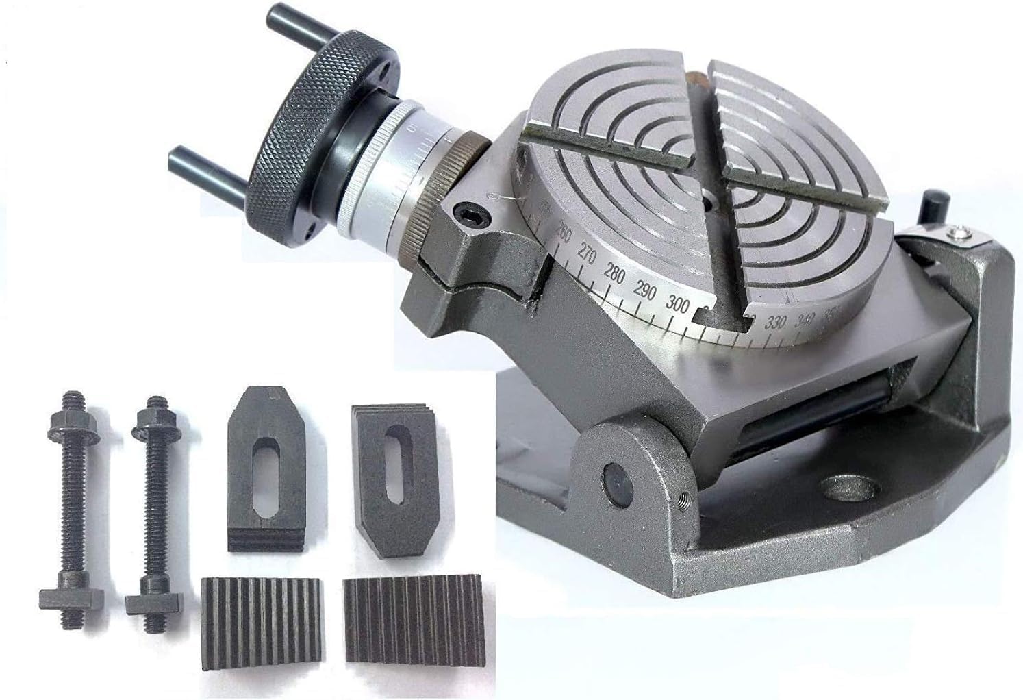 Buyohlic Horizontal Vertical 4" Inch 100 mm Tilting Rotary Milling Indexing Table with M6 Clamp Kit