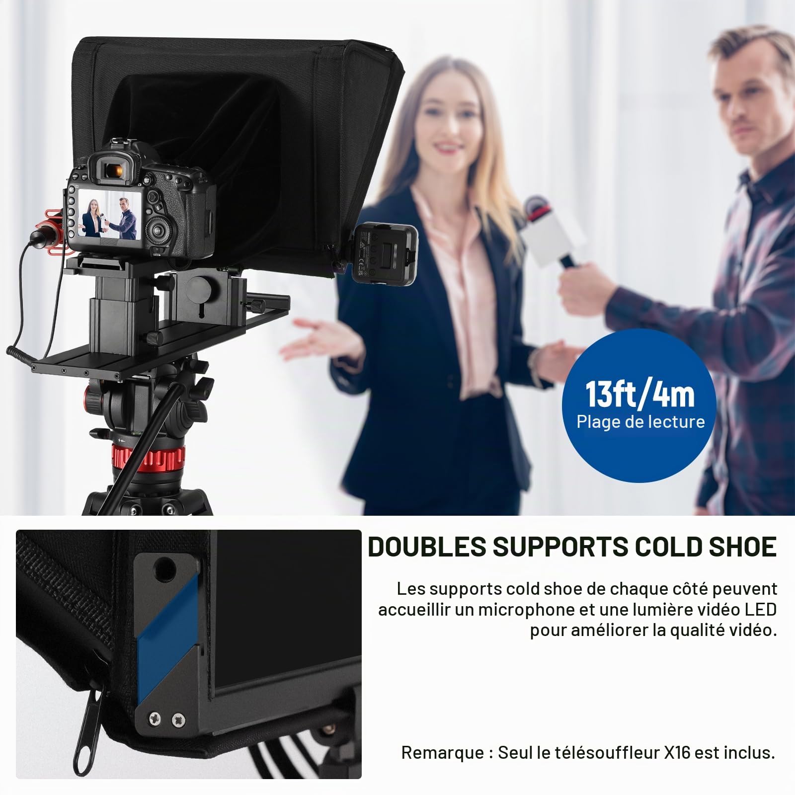 NEEWER Téléprompteur X16 avec Télécommande RT113,Contrôle par App, Séparateur Faisceau 16", Pliable en Alliage d'alum, Plaque QR Compatible avec 501PL iPad Android Tablet Camera Camcorder, 44lb/20kg