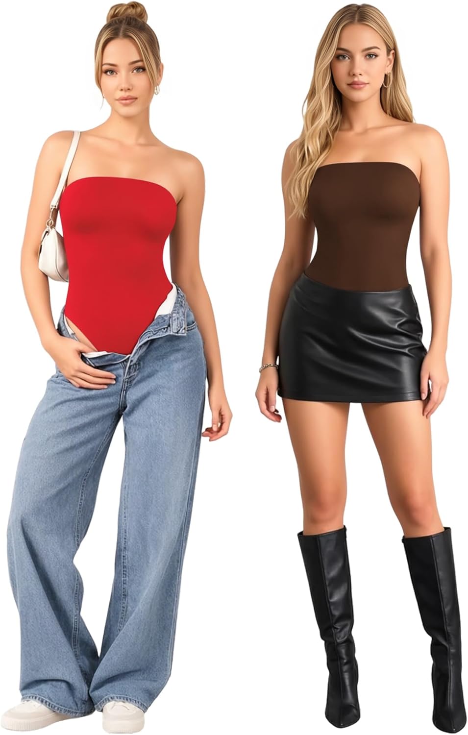 MANGOPOP Women‘s Strapless Thong Bodysuit Sexy Tube Top Off The Shoulder Double Lined Bodysuits Summer Going Out Tops - Image 6