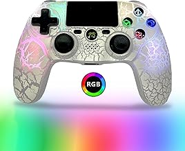 DYONDER Wireless Controller for PS4, Wireless Remote Gamepad with Unique Cracked Design/Dual Vibration/6-Axis Motion Sensor/Audio Function, Game Controller Widely Compatible with PS4/PC/iOS(White)