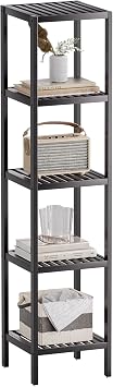 SMIBUY Bathroom Storage Shelf, 5-Tier Bamboo Rack Organizer, Multifunctional Shelving Unit for Living Room Bedroom Kitchen Black