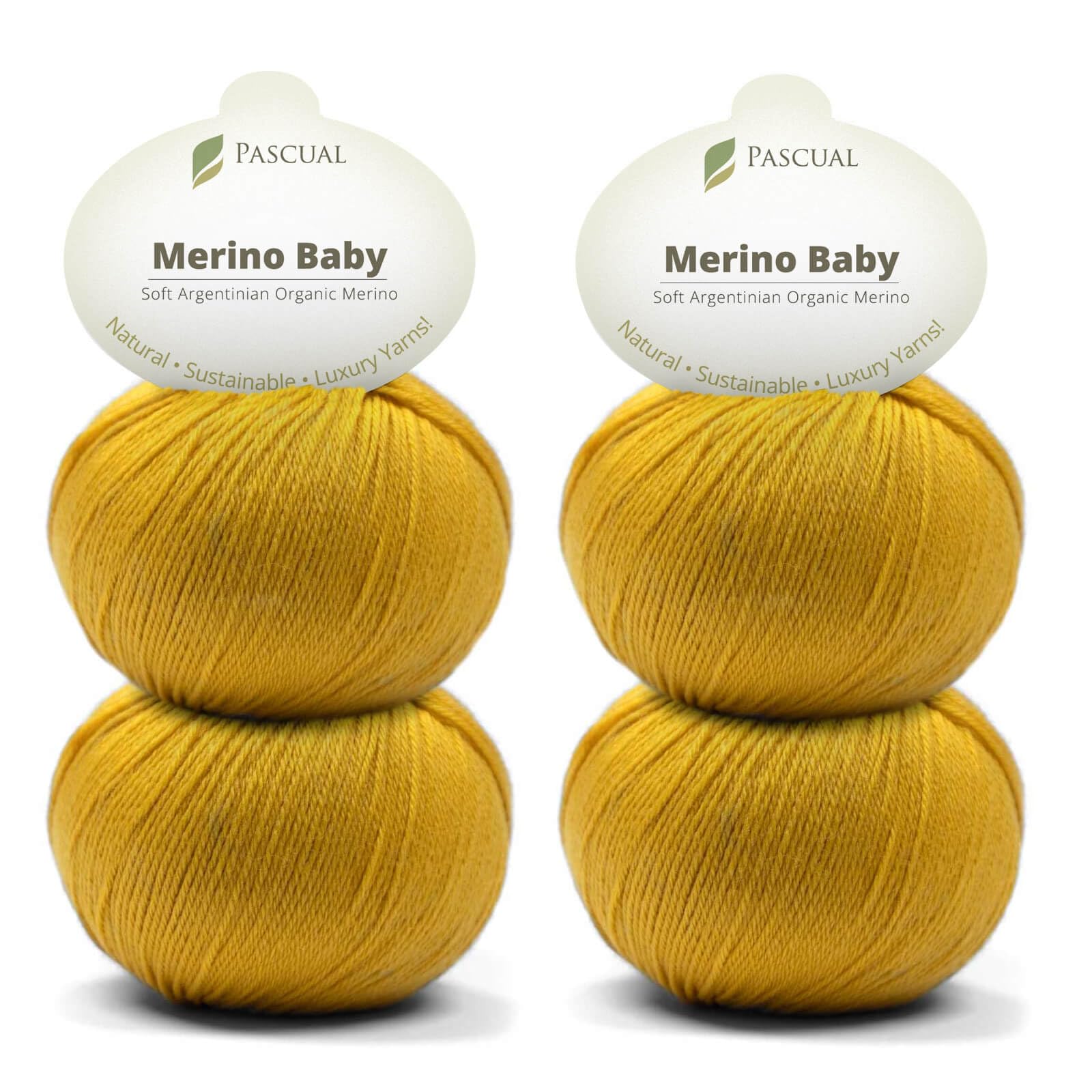 PASCUALI Gomitolo di lana merino per bambini, 100% lana vergine in merino, per lavorare a maglia e all'uncinetto, set da 4 gomitoli da 200 g, colore: Curry 322