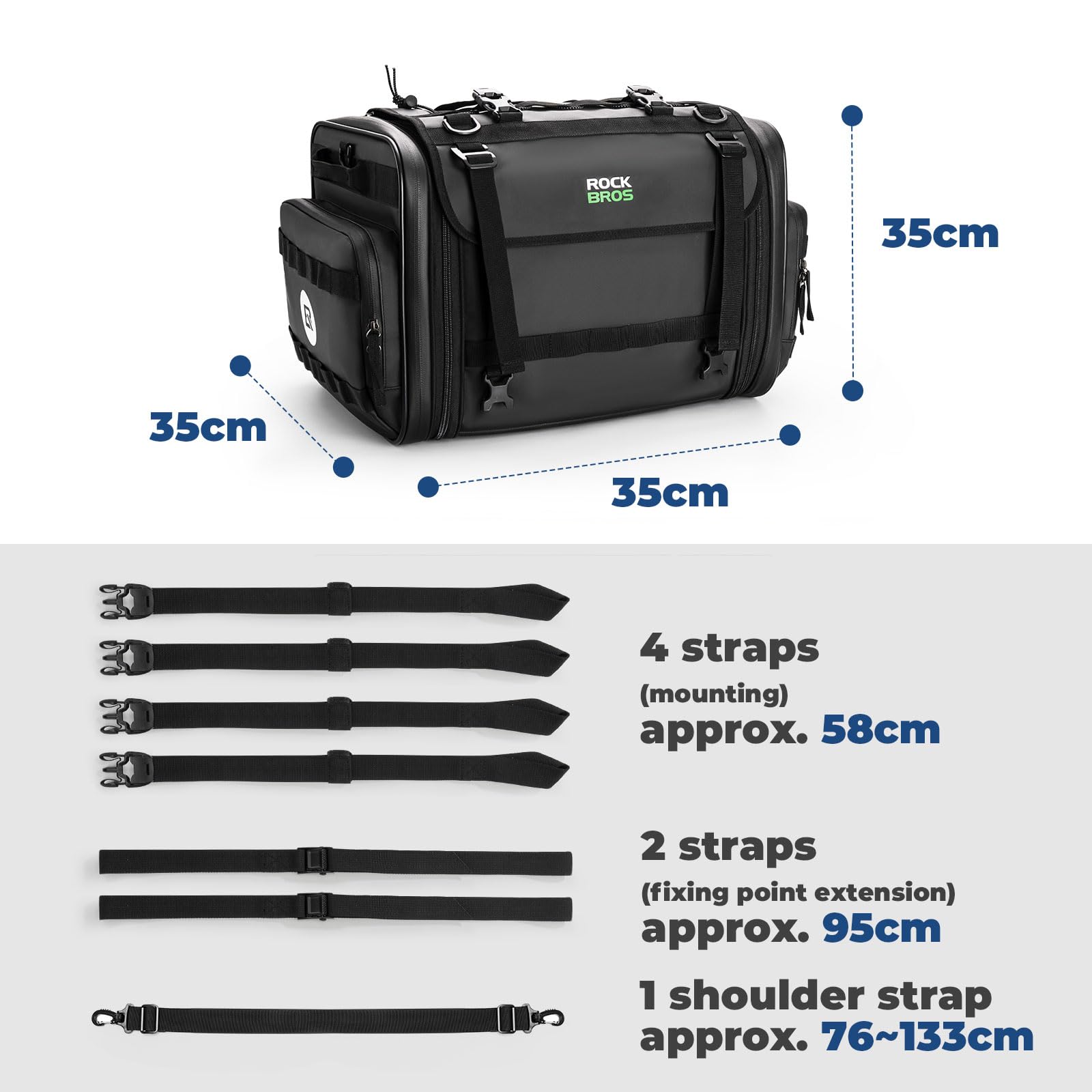 ROCKBROS Borsa Moto Posteriore, Borsa da Sella Moto Impermeabile, Grande Capacità Espandibile 43-50L, Bauletto Moto con Copertura Antipioggia in Regalo, Accessori da Moto e da Scooter