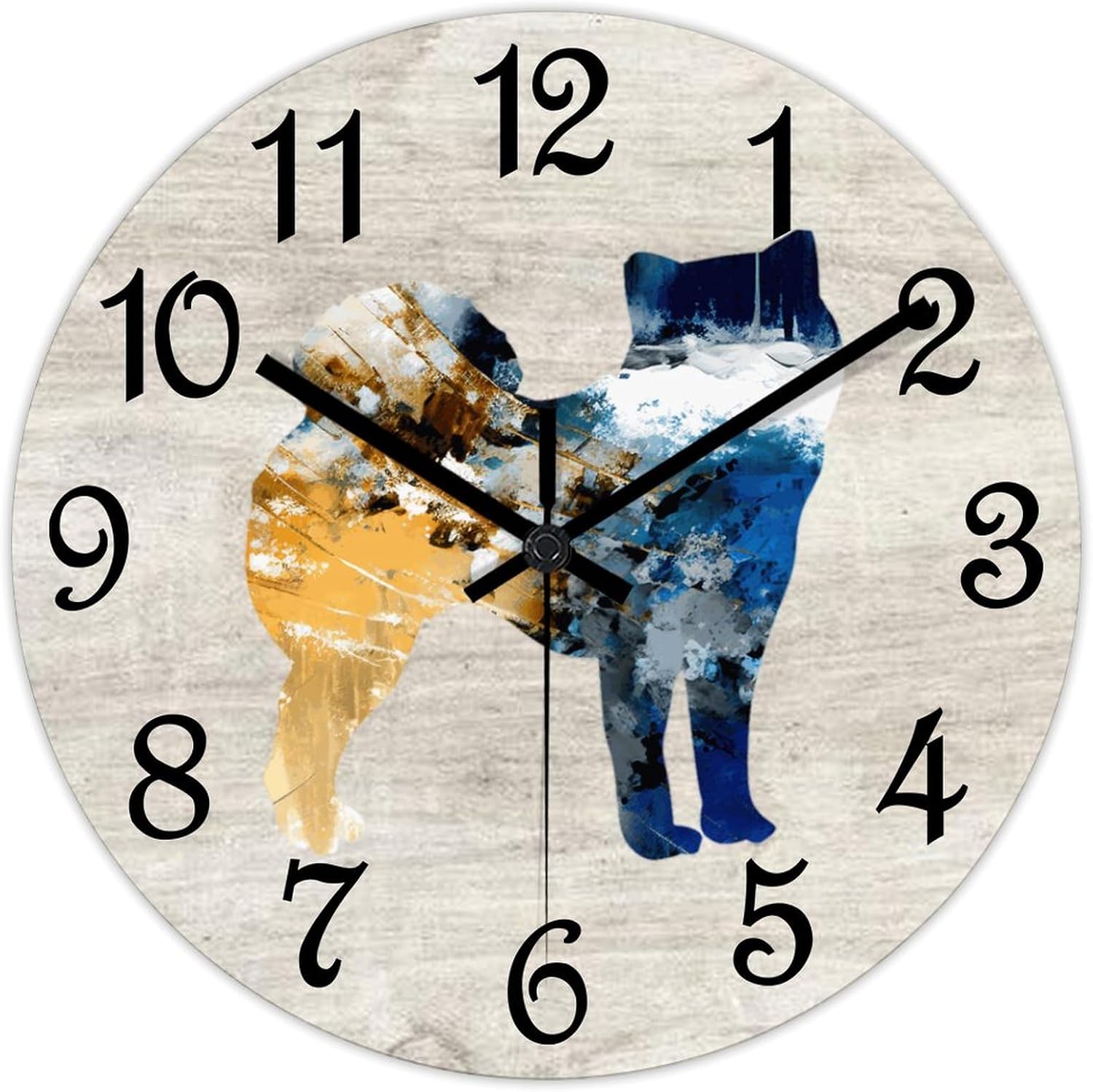 Shiba Inu Round Wall Clock Pet Dog Clock Wall Art Wood Clock Silent Non-Ticking Decorative Wall Clock for Living Room Bedroom Kitchen 12"