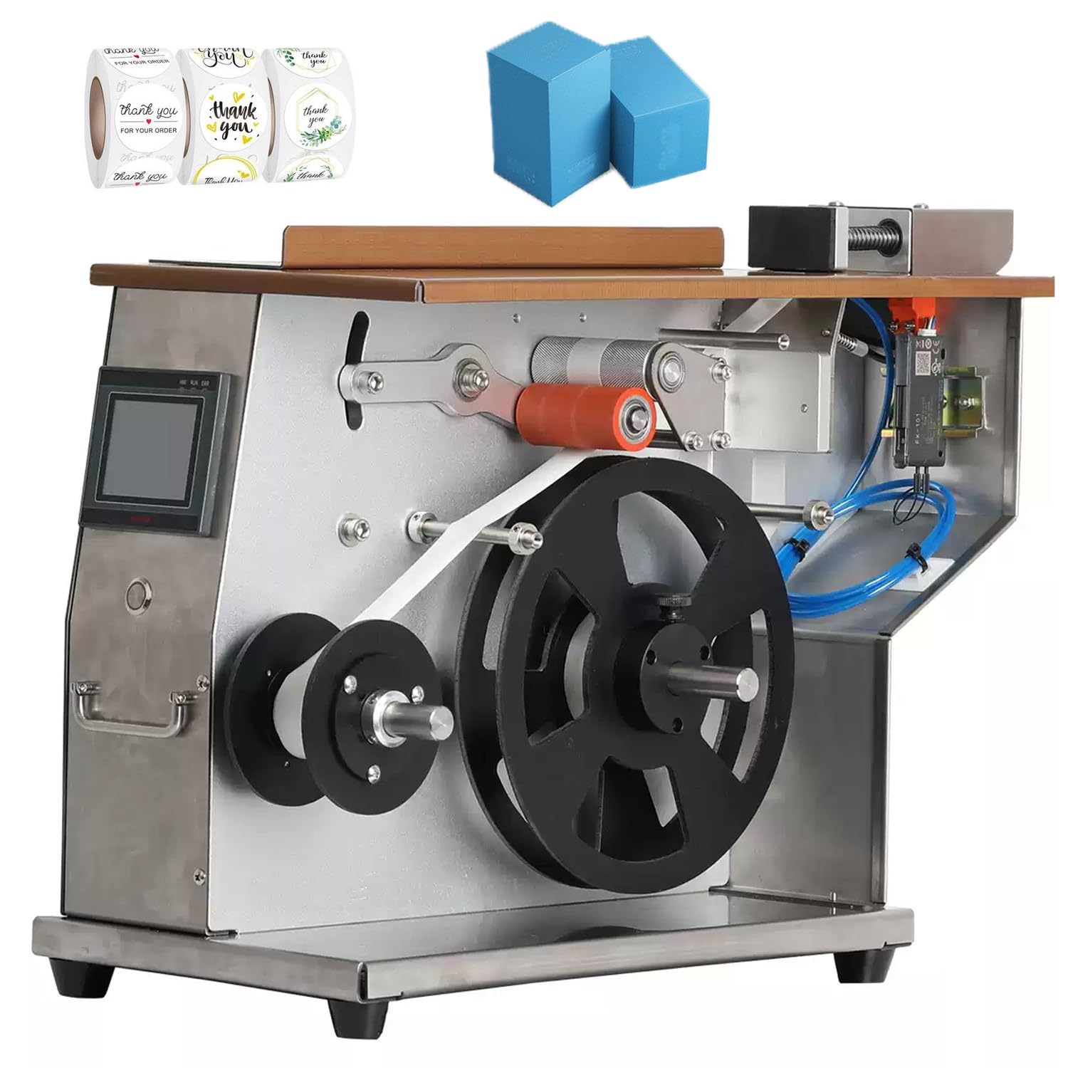 YXZQLOZ All-Stainless Steel Automatic Right Angle Labeling Machine, Wide Transparent & QR Code Labels, 30-60 Sheets/Min,for Cosmetic & Electronics Box Sealing