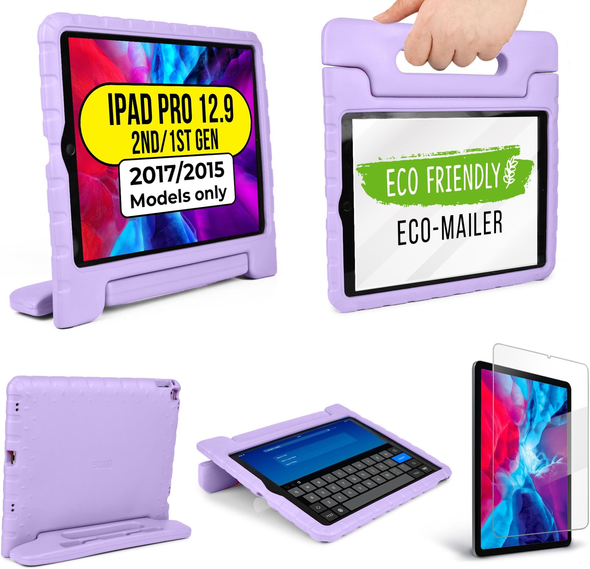 Official Cooper Dynamo Kids iPad Pro 12.9 Case for 1st/2nd Generation (2015/2017) | Unbreakable Protection, Magic Handle, Stand & Pencil Holder (NOT for 2018-2022 3rd-6th Gen) (Lollipop Violet)