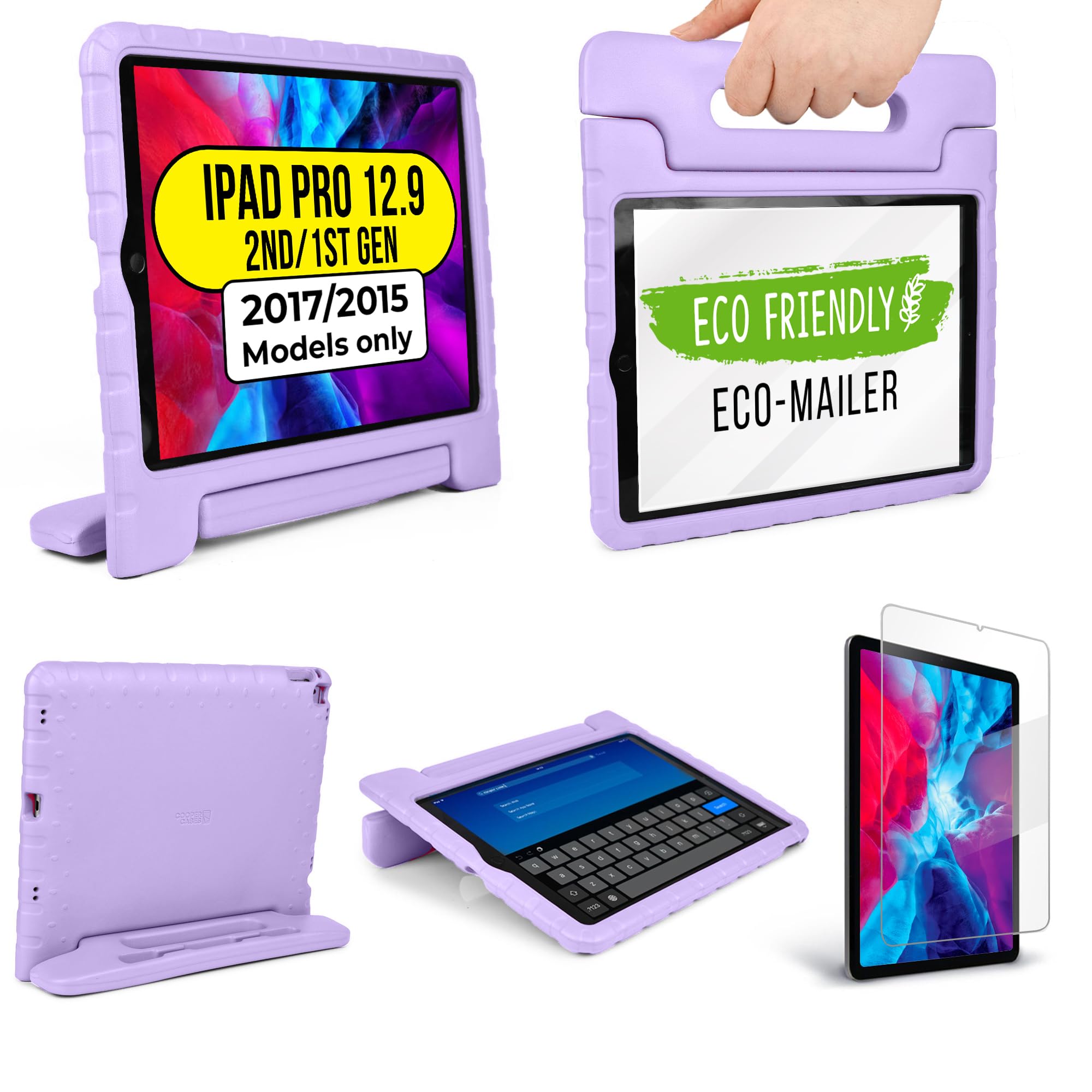 Cooper Cases Official Dynamo Kids iPad Pro 12.9 for 1st/2nd Generation (2015/2017) | Unbreakable Protection, Magic Handle, Stand & Pencil Holder (NOT FOR 2018-2022 3rd-6th Gen) (Lollipop Violet)