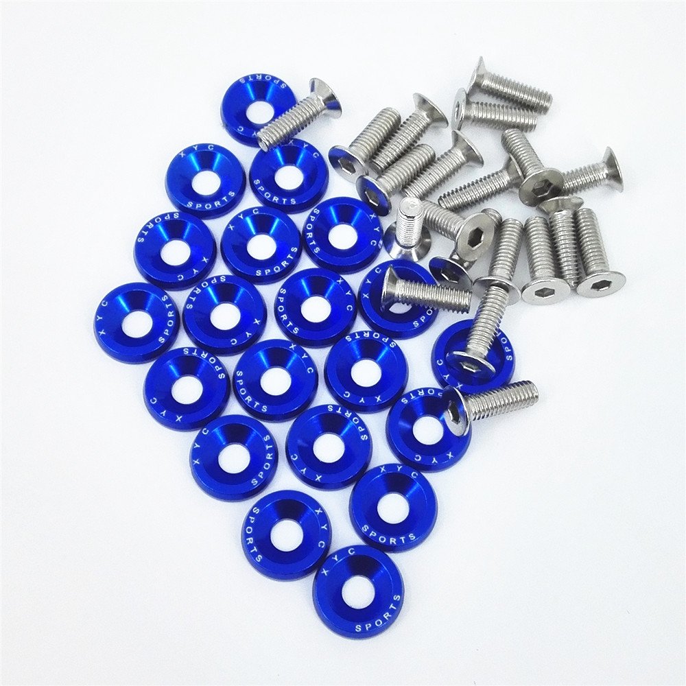 20 PCS XYC Sports Billet Aluminum Fender Washer Engine Bay Dress Up Kit CNC Billet Aluminum Fender Washer Engine Bay Dress Up Kit (Blue)