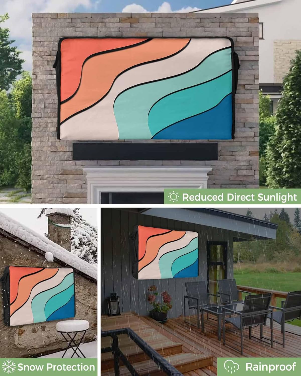 Outdoor TV Cover Colorful Striped Gradient Abstract Pattern Waterproof and Weatherproof 36"-39" LCD Movable Shield TV Display Screen Protector Outside Television Covers