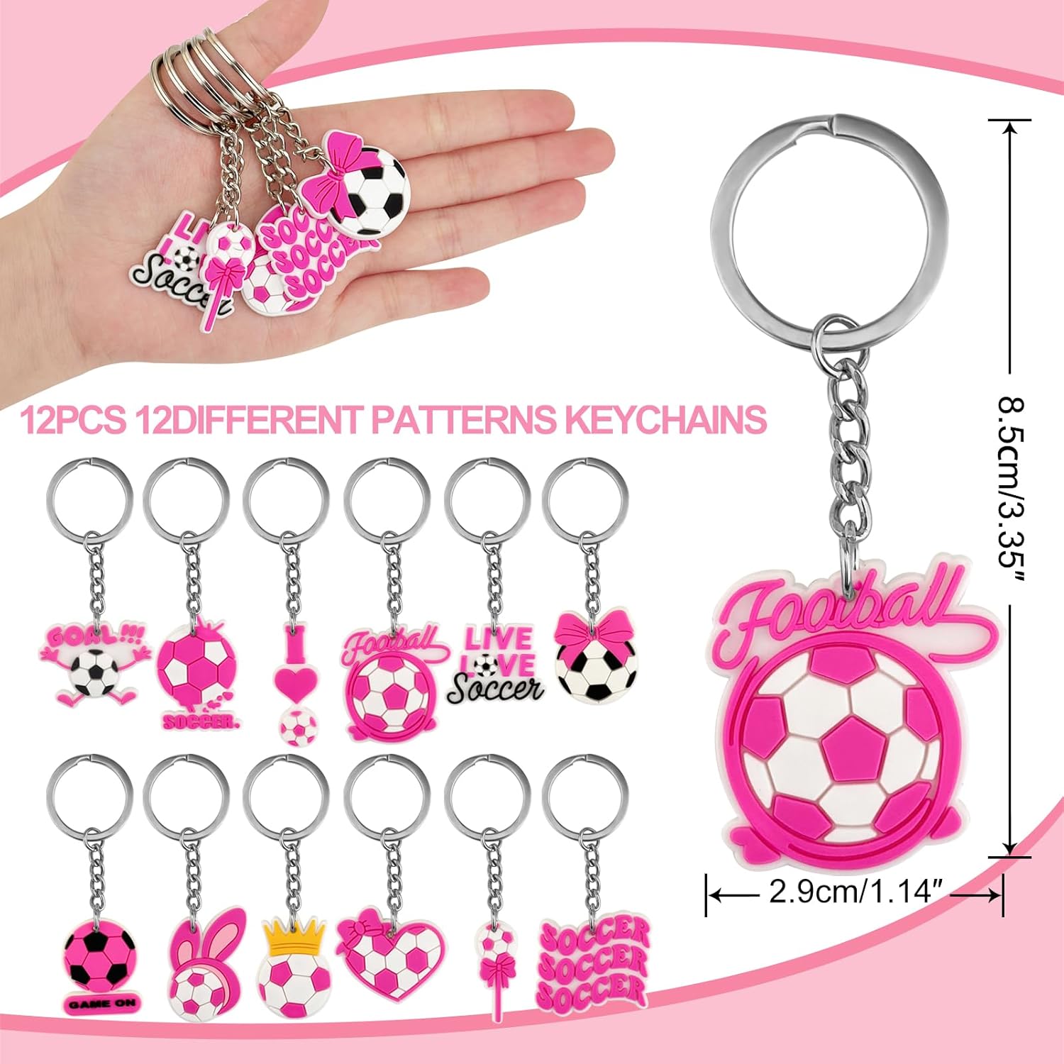 36 Pcs Pink Soccer Party Favors, Soccer Team Gifts Set Includes 12 Drawstring Goodie Bags, 12 Motivational Bracelets, 12 Keychains, Sports Birthday Party Supplies Decorations for Women