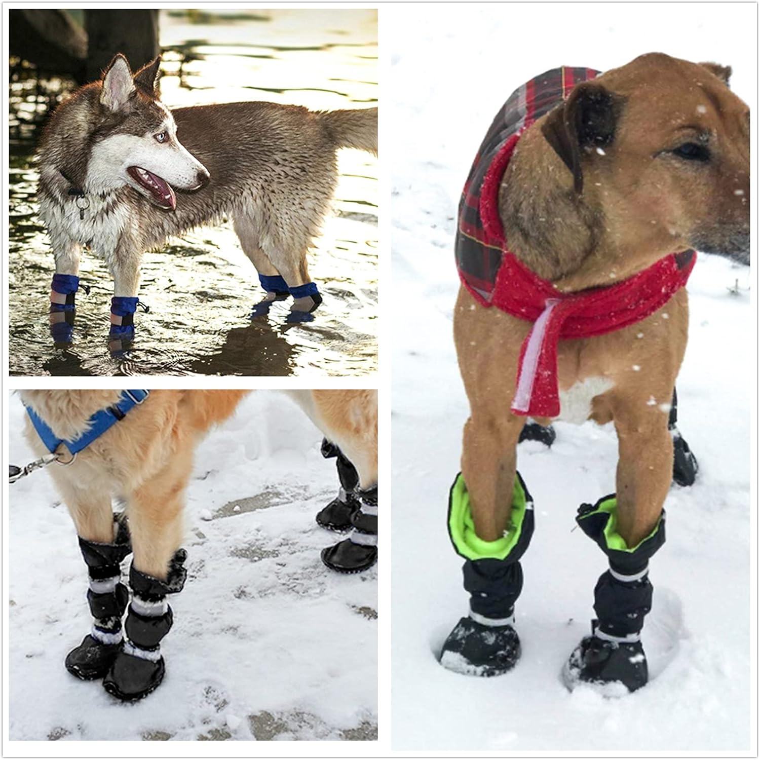 Waterpoof Dog Shoes, Warm Dog Boots with Soft Lining, Paw Protector with Reflective Straps Outdoor in Snow Rain Day for Medium and Large Dogs