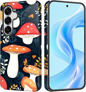 Case for Samsung Galaxy S24, Military-Grade Dual Layer Shockproof Protective Phone Case, Anti-Scratch Hybrid TPU + PC Cover,Cute Mushroom Pattern