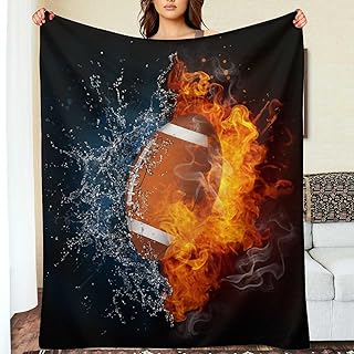American Football Blanket 3D Print Throw Blanket White Ball in Fire and Water Soft Blankets Baseball Gifts for Kids Boys All Season Couch Bed Sofa Home Decor (American Football,50