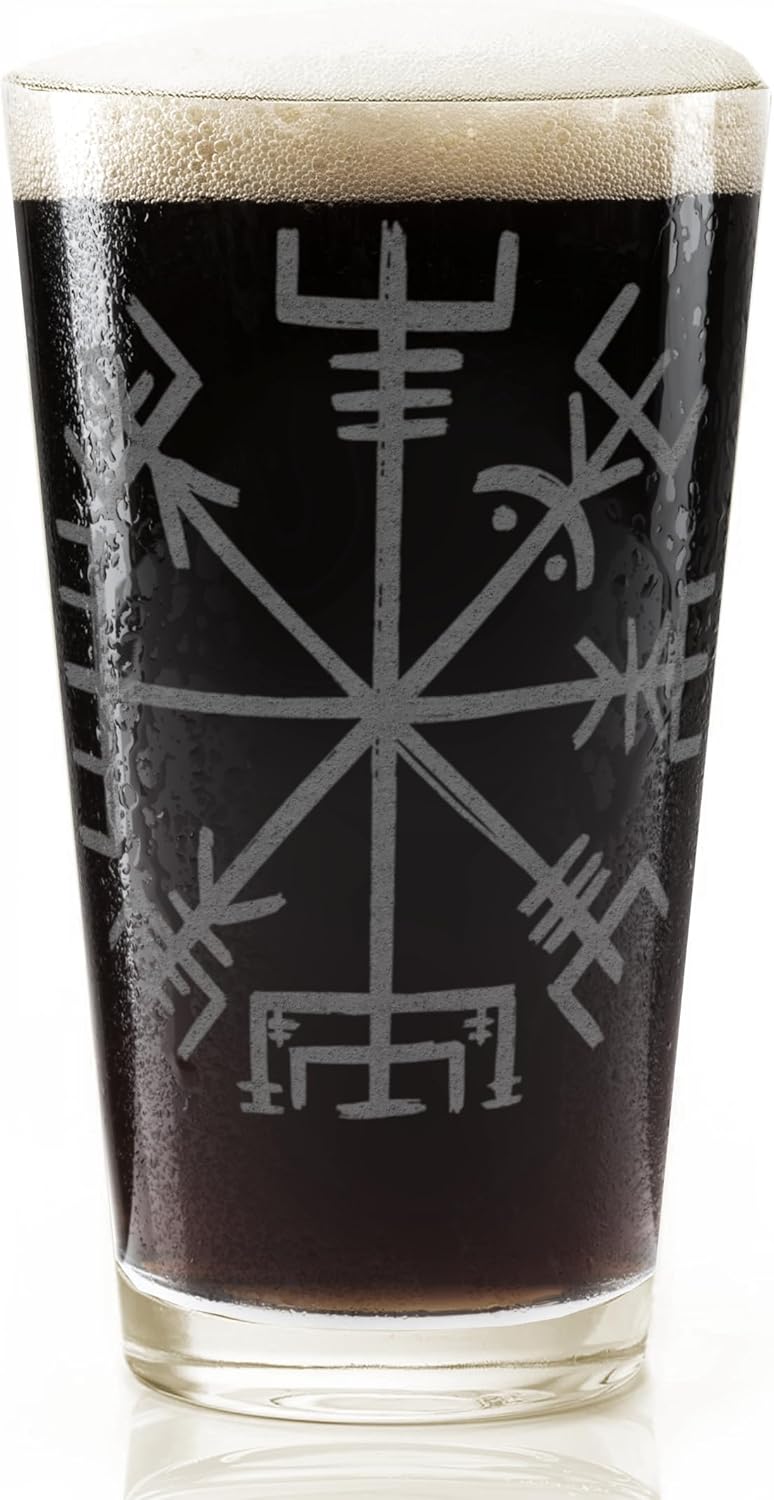 VEGVISIR SYMBOL Engraved Beer Pint Glass | Inspired by Vikings & Norse Mythology | Great Gift Idea!