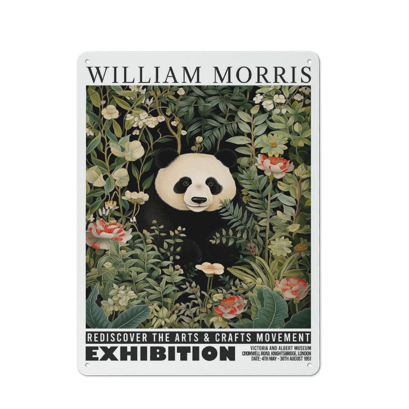 Junmoney Style-12 Tin Wall Plaque 40X30cm With William Morris Panda Floral Exhibition For Living Room Or Hallway, For Vintage Wall Decor Fans, For Themed Room Decoration