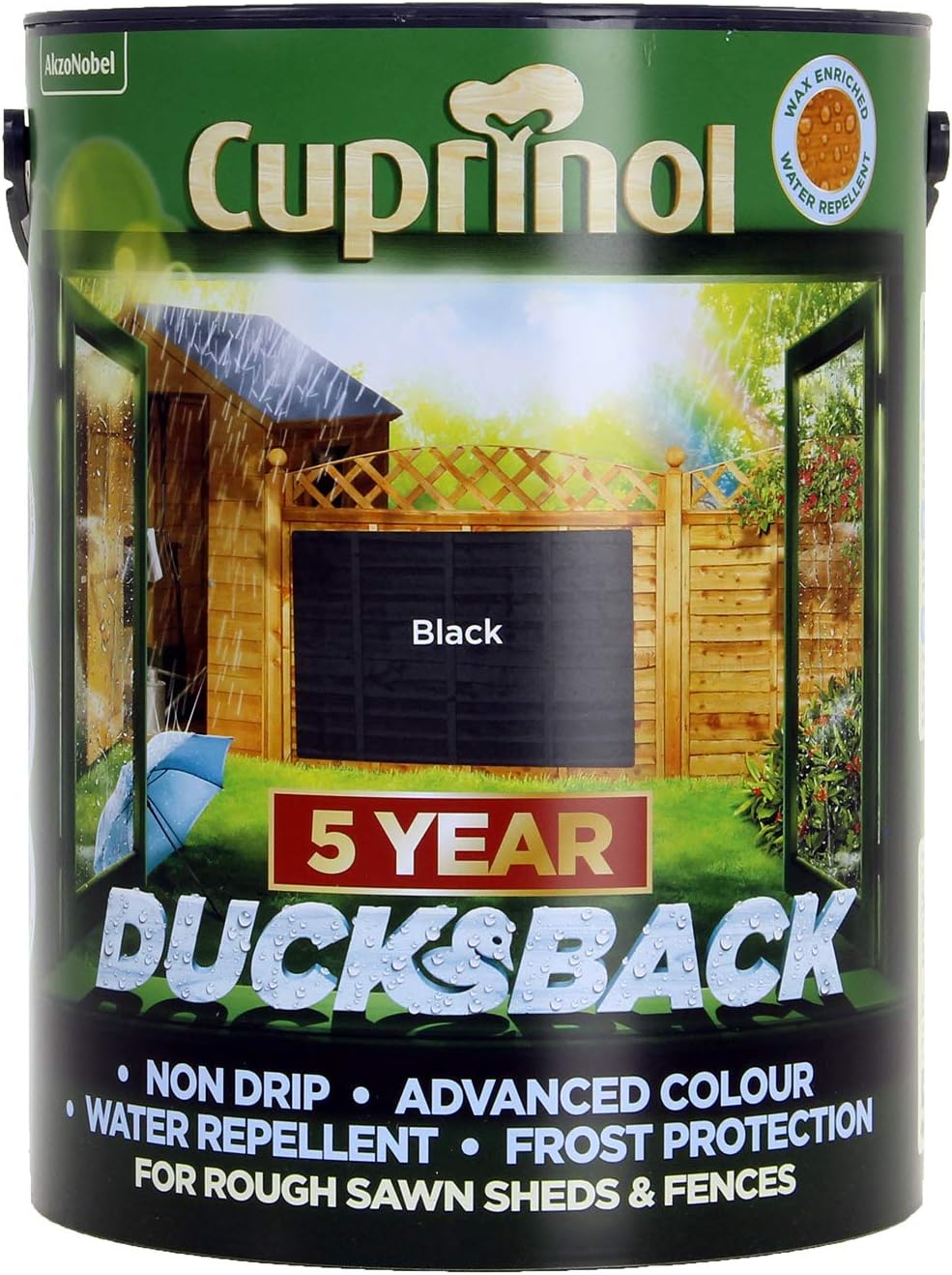 Cuprinol Ducksback 5 Year Shed and Fence Paint - Black 5L