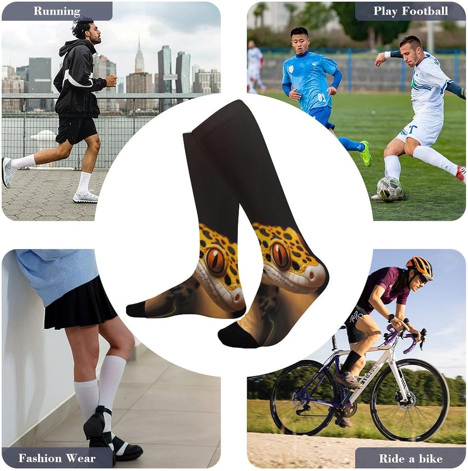 Leopard Little Gecko Knee High Soccer Socks Moisture Wicking