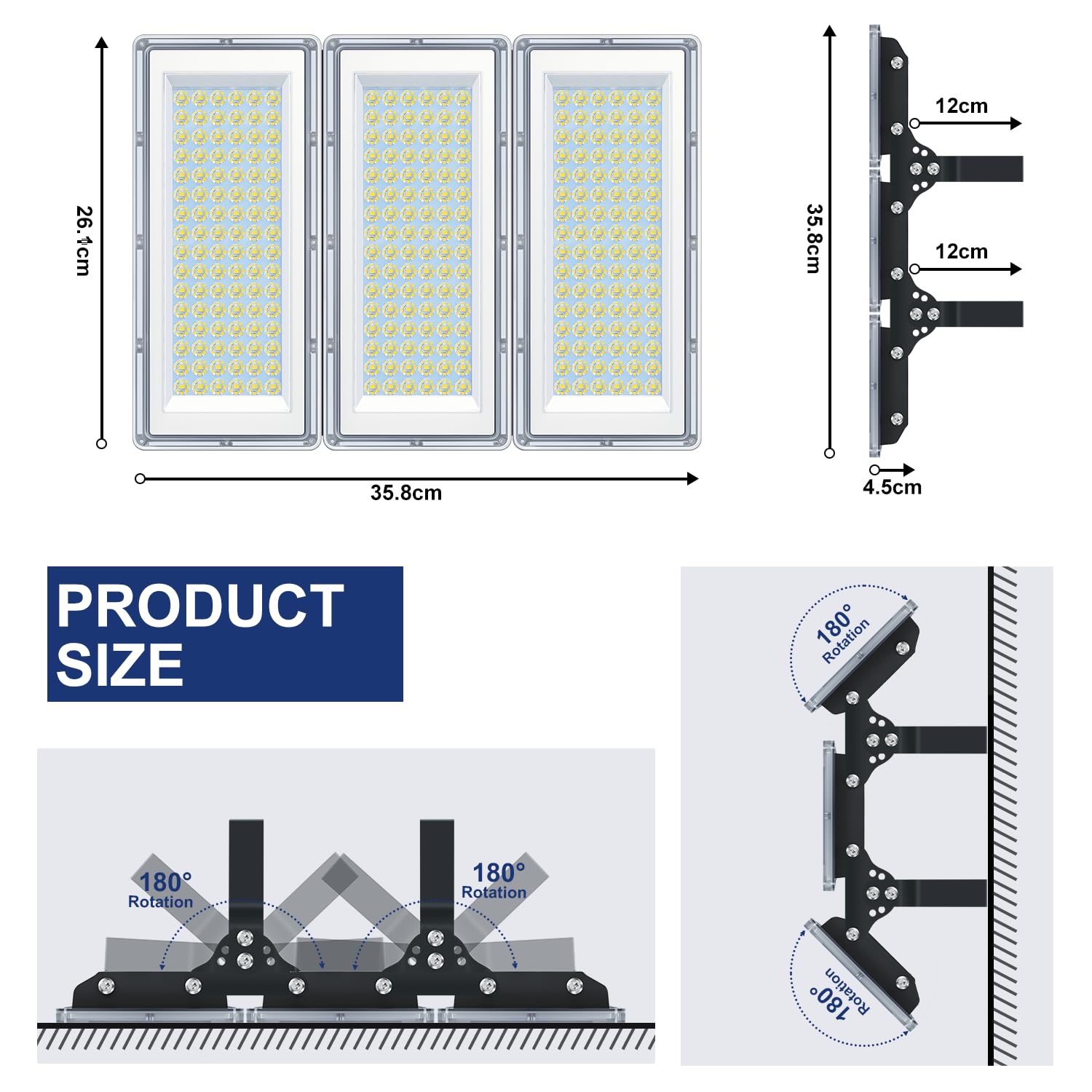 Faretto LED da Esterno 300W, 30000LM 7000K Faro LED Esterno, Luci da Esterno IP67 Impermeabile, 85-265V Lampada da Esterno, Illuminazione LED Esterno per Giardino Terrazza Garage Fabbrica