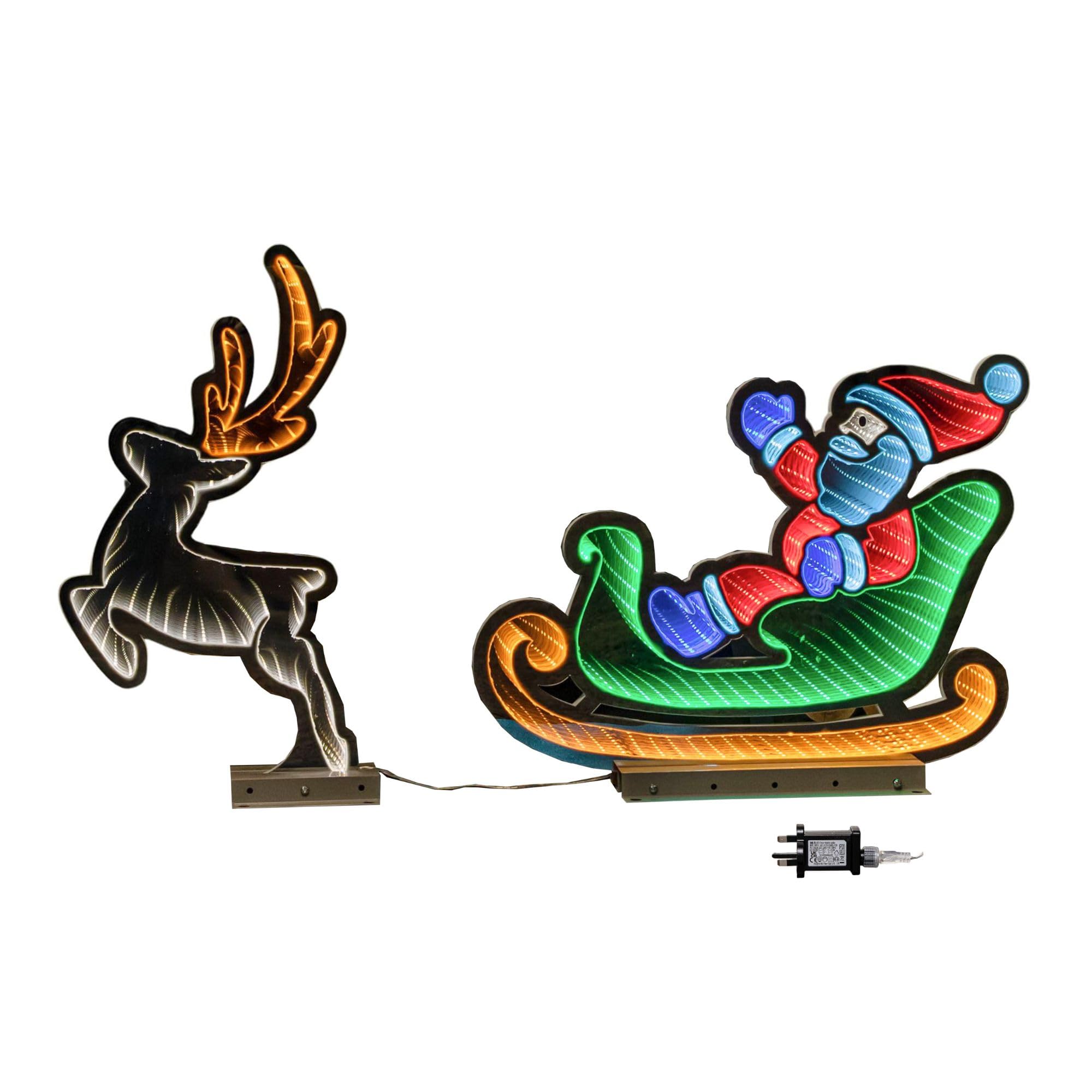 Samuel Alexander - Santa with Reindeer Infinity Light - 75cm - Multi-Coloured LED