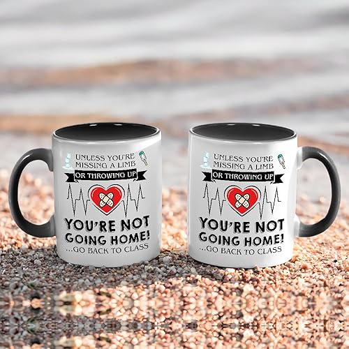 Miniatura 6 de Taza de enfermera escolar de 11 onzas con posavasos de cerámica, con texto en inglés "You're Not Going Home Go Back to Class", regalo de