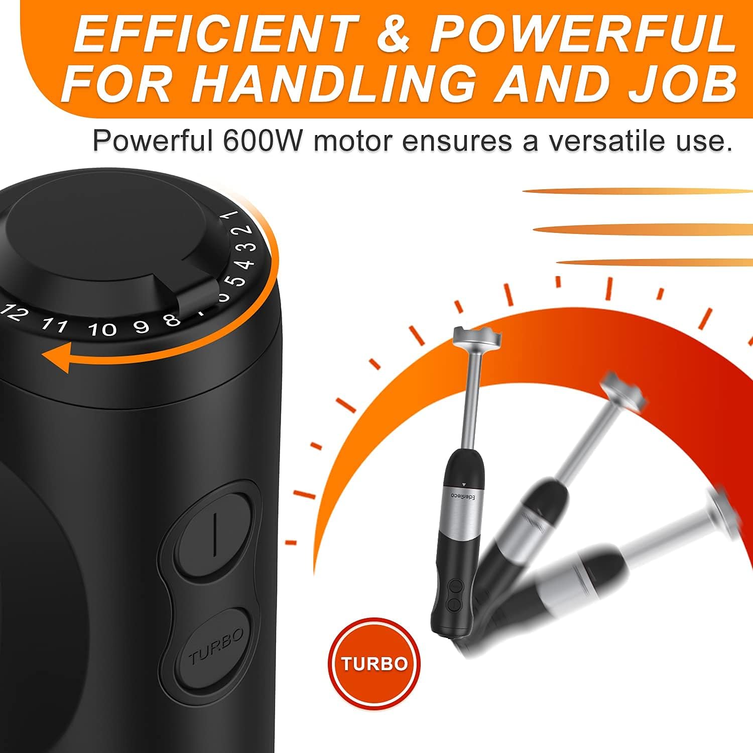 5-in-1 Immersion Hand Blender, Powerful 600W Motor, 12-Speed Multi-purpose Blender with Stainless Steel Blades, with Chopper, Beaker, Whisk and Milk Frother for Smoothie, Baby Food, Sauces,Puree, Soup: Home & Kitchen