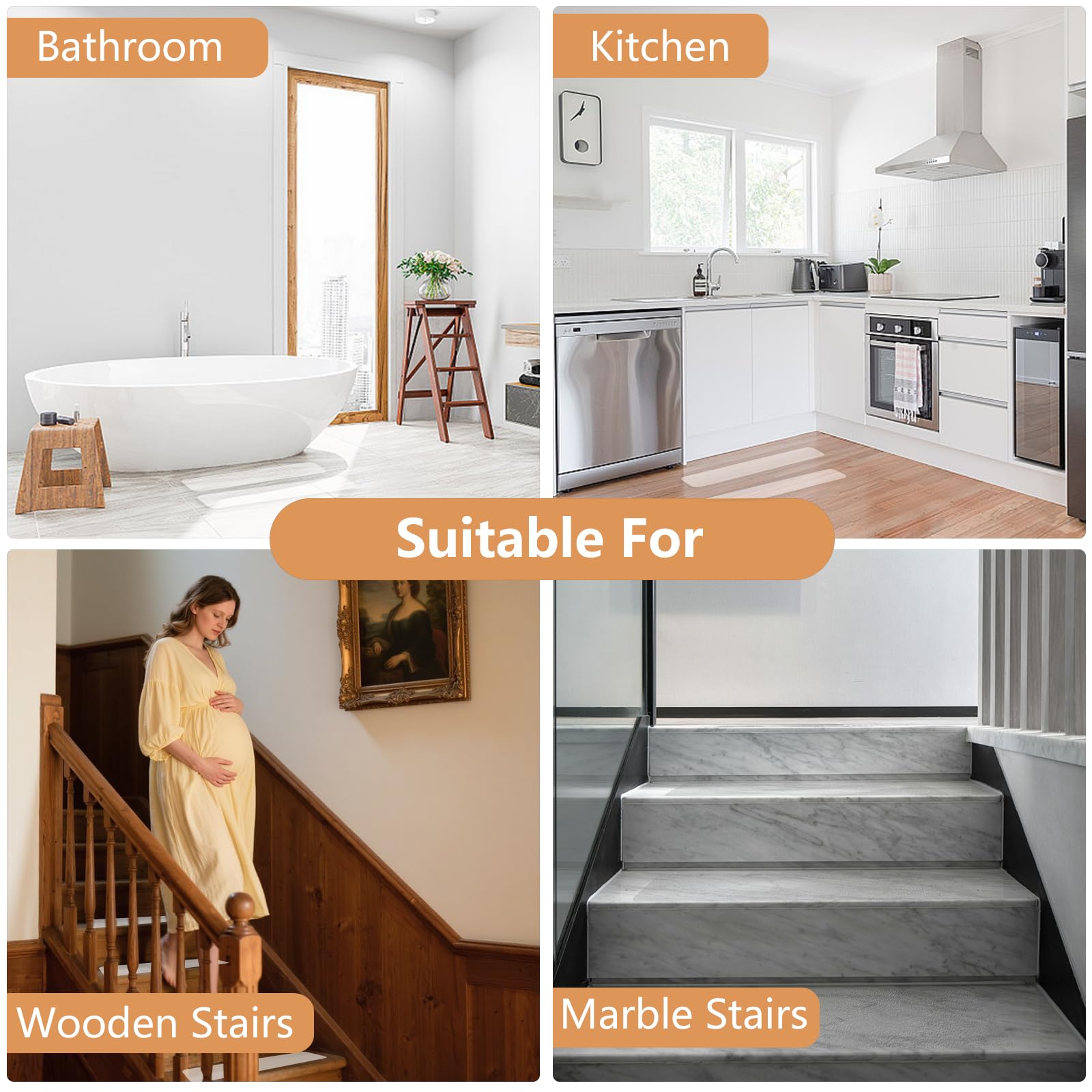 30pc Treppenstufen Matten für Treppen Selbstklebend-15x60 | Antirutschmatte Transparent Antirutschstreifen Stufenmatten Rutschfeste Anti Rutsch Streifen Treppe Wasserfeste