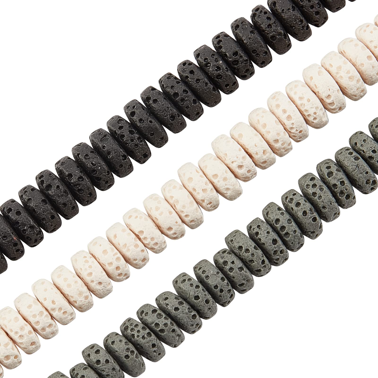 OLYCRAFT about 177 Pcs Natural Lava Rock Beads 3 Colors Flat Round Chakra Beads Gemstone Loose Beads Spacers Beads for Necklace Bracelet Earrings Jewelry Making