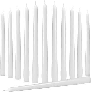 10-Inch White Taper Candles - Dripless Candlesticks Smokeless Tapered Candle Tall Unscented Long Tapered Candle Paraffin Wax with Cotton Wicks for Dinner Parties 8 Hours Slow Burn of 12 Pack