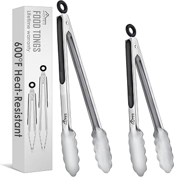 Hotec Tongs for Cooking Stainless Steel Kitchen Tongs Set of 2-9" and 12"