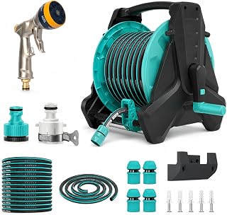 SENKARホースリール 巻き取り式 コンパクト収納 三角安定構造 散水用ホース ガーデニング用ホースリール 園芸用 水やりホース ワンタッチ接続付き 水漏れ防止 軽量設計 持ち運びやすい 洗車可能 庭 ベランダ 屋外対応 (22.5m,オレンジ色（金属製シャワーヘッド）)