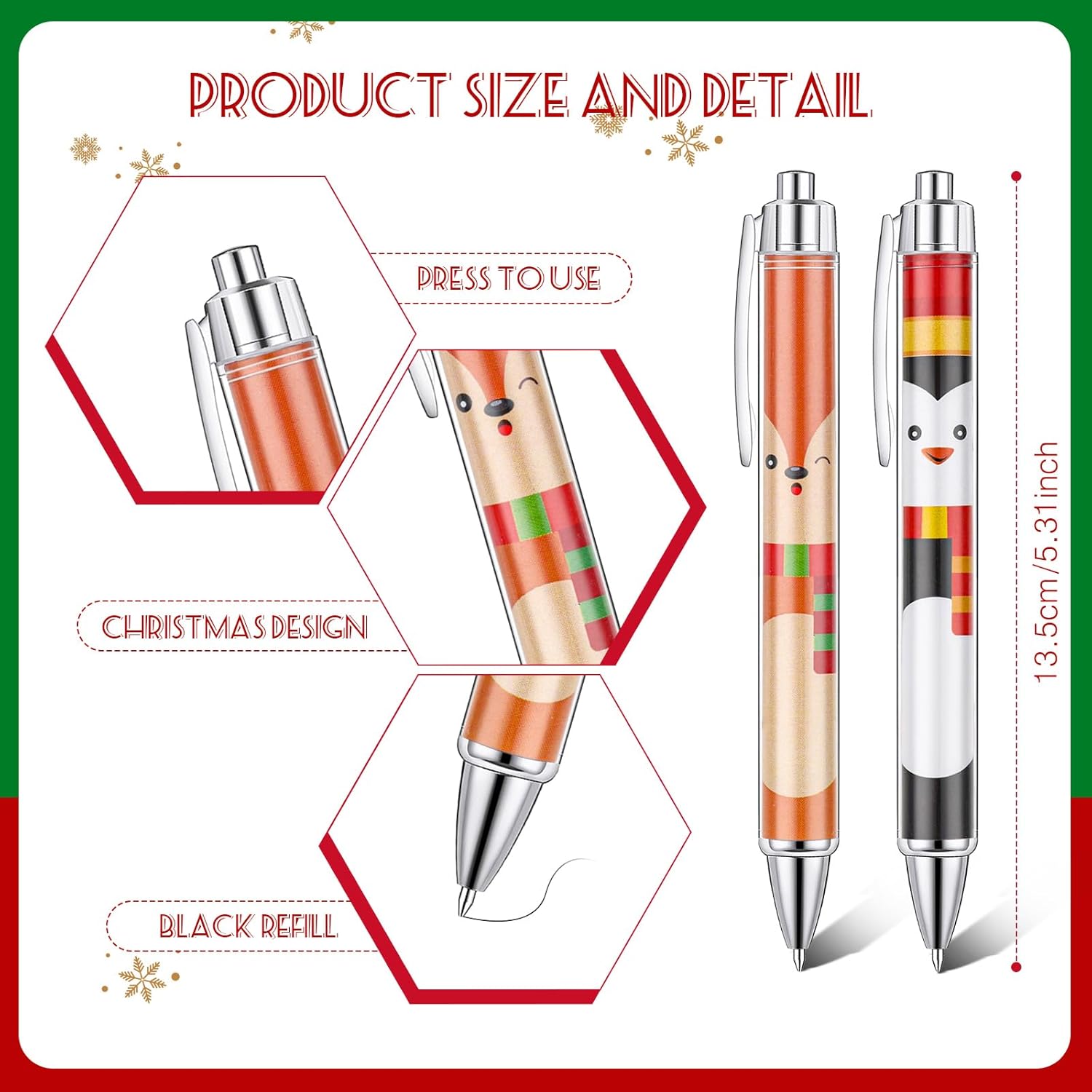 Cholemy 200 Pcs Christmas Pens Bulk Christmas Ink Gel Pens Bulk Ballpoint Xmas Novelty Theme Black Ink Gifts for Adults Coworkers Team (Cartoon Style)