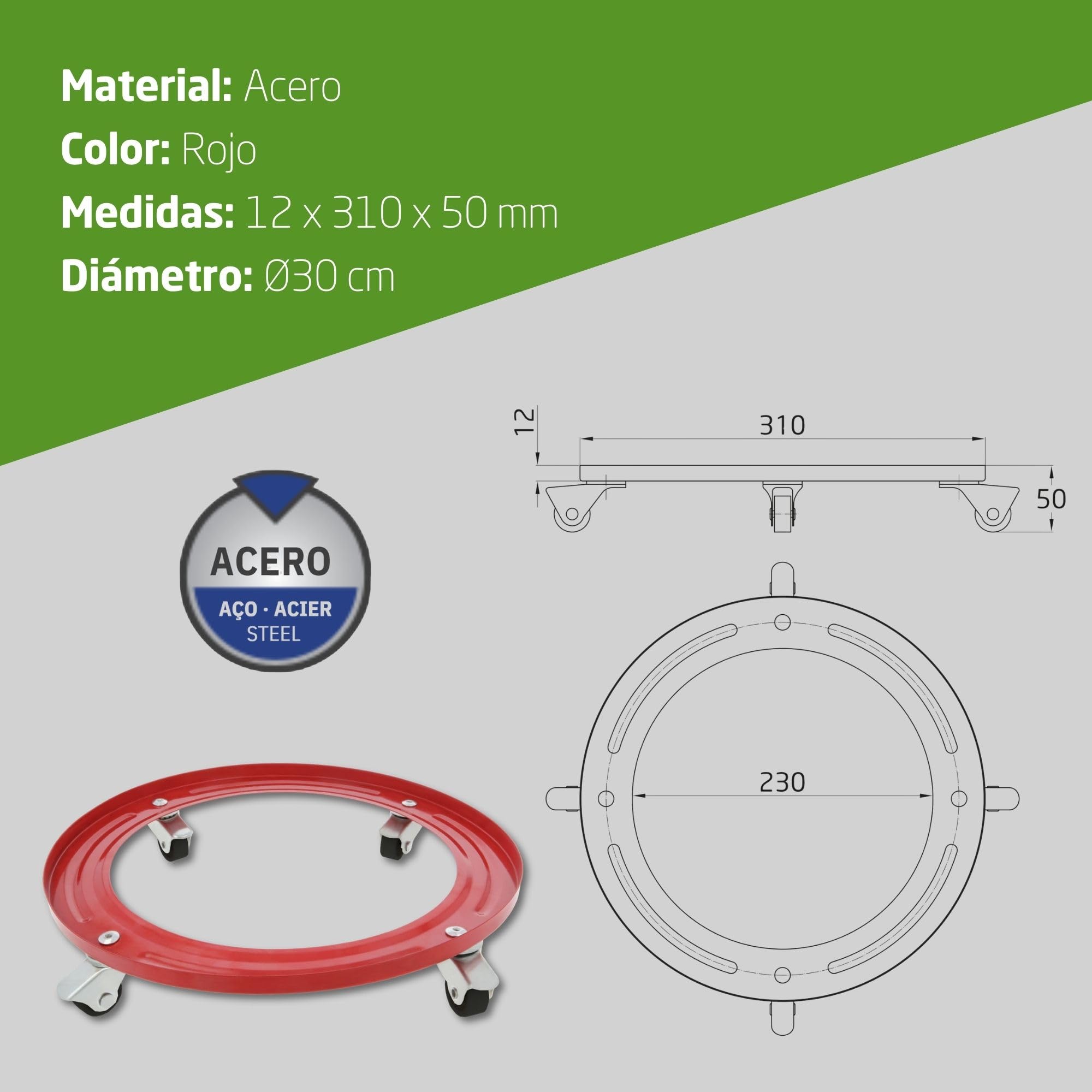 Amig Soporte para Bombonas de Butano Carro Transporte 4 Ruedas Giratorias Ø31cm Carga Máxima 30kg Acero Aleado Naranja