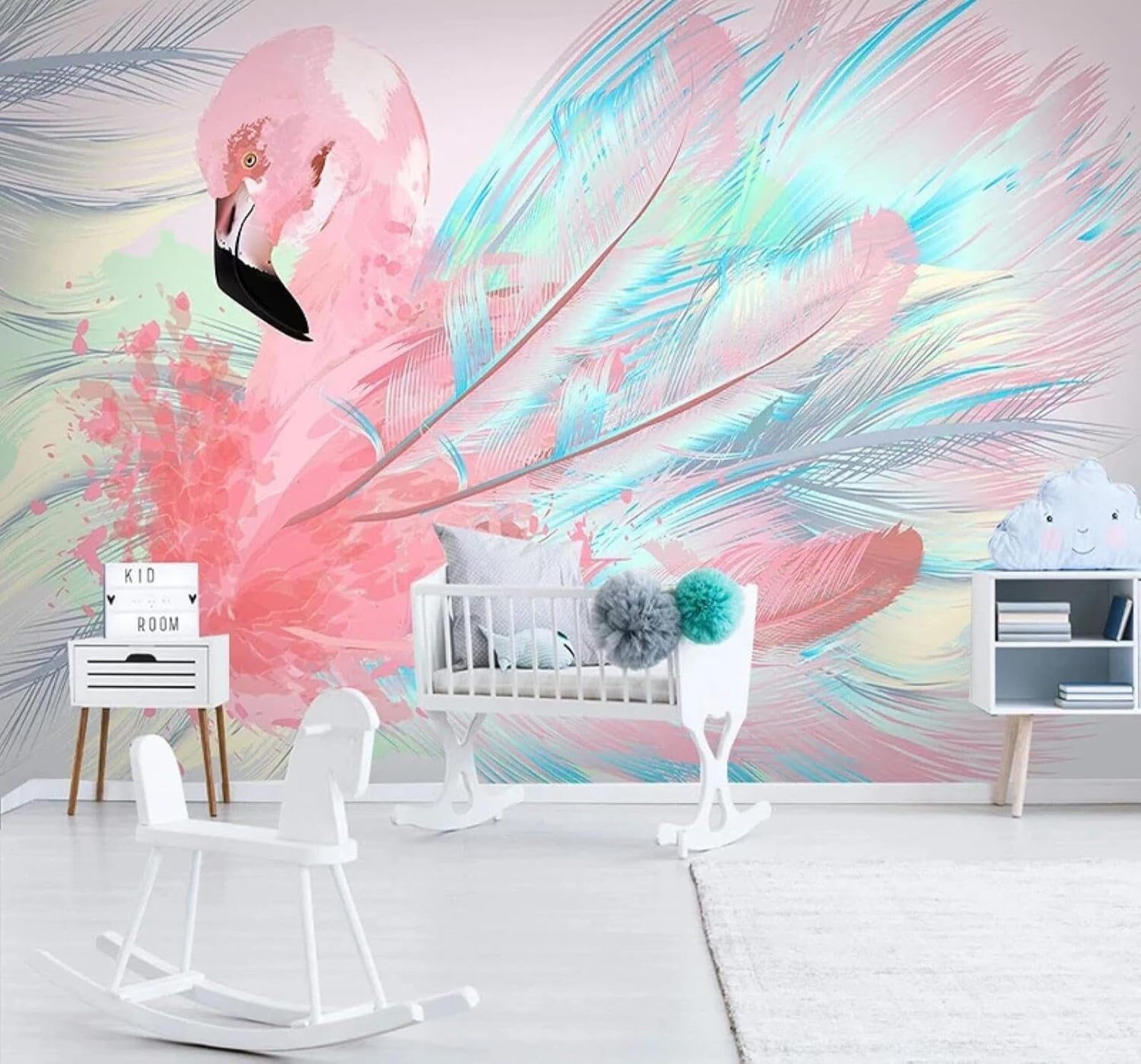 XLMING Hand Drawn Watercolour Pink Flamingo Art 3D Wallpaper Luxury Home Dining Decor Paste Sofa Living Room The Wall for Bedroom Mural-250cm×170cm