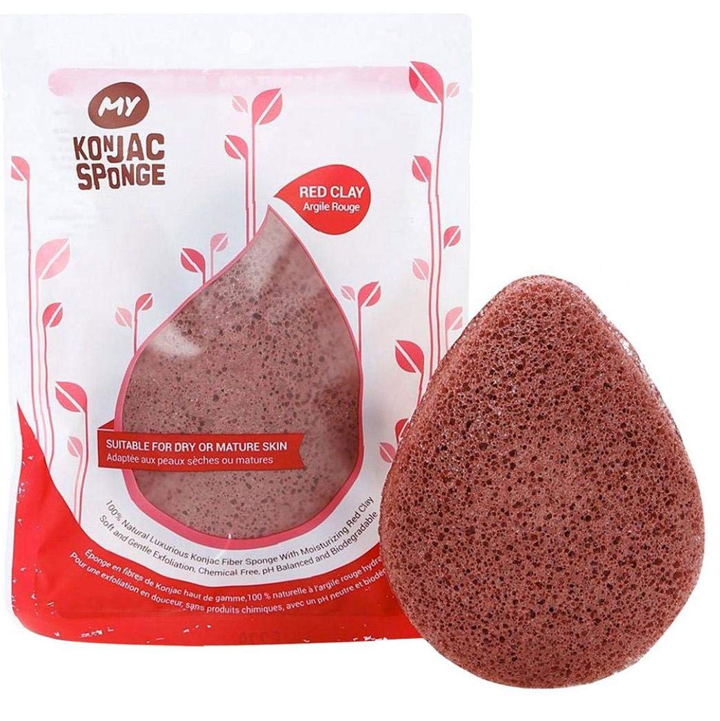 Lavado 1pc Konjac Esponja All Natural herramienta Esponja exfoliante facial de limpieza profunda de los poros de belleza Adecuado (rojo)