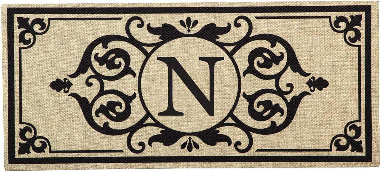 Evergreen Sassafras Monogram N Interchangeable Entrance Doormat | Indoor and Outdoor | 22-inches x 10-inches | Non-Slip Backing | All-Season | Low Profile | Home Décor