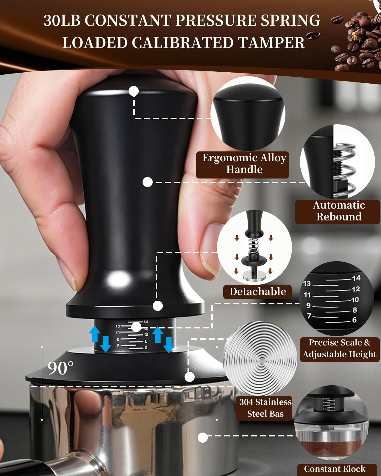 Lot de 25 tampons à café de 51 mm avec station tamper, niveau de café, outil WDT, brosse de nettoyage, écran palet, mélangeur, 16 pochoirs à latte pour expresso