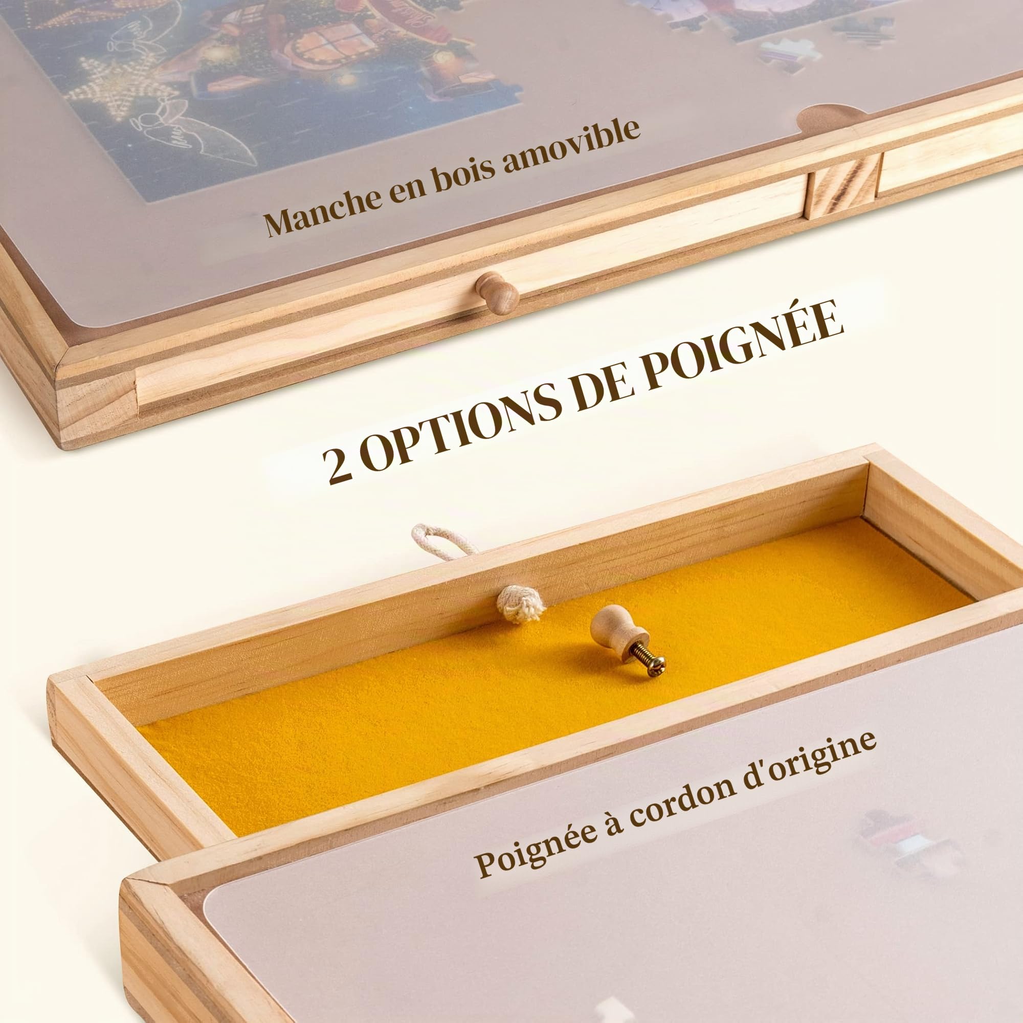 Tektalk Table de puzzle avec support réglable intégré et couvercle amovible - Planche de puzzle portable en bois avec 4 tiroirs de tri - Jusqu'à 1000/1500 pièces (jusqu'à 1500 pièces)