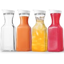 DilaBee Plastic Water Pitcher With Lid - Square Carafe Pitchers for Drinks, Milk, Smoothie, Iced Tea, Mimosa Bar Supplies - BPA-Free - NOT DISHWASHER SAFE 4-Pack, 32 Ounce