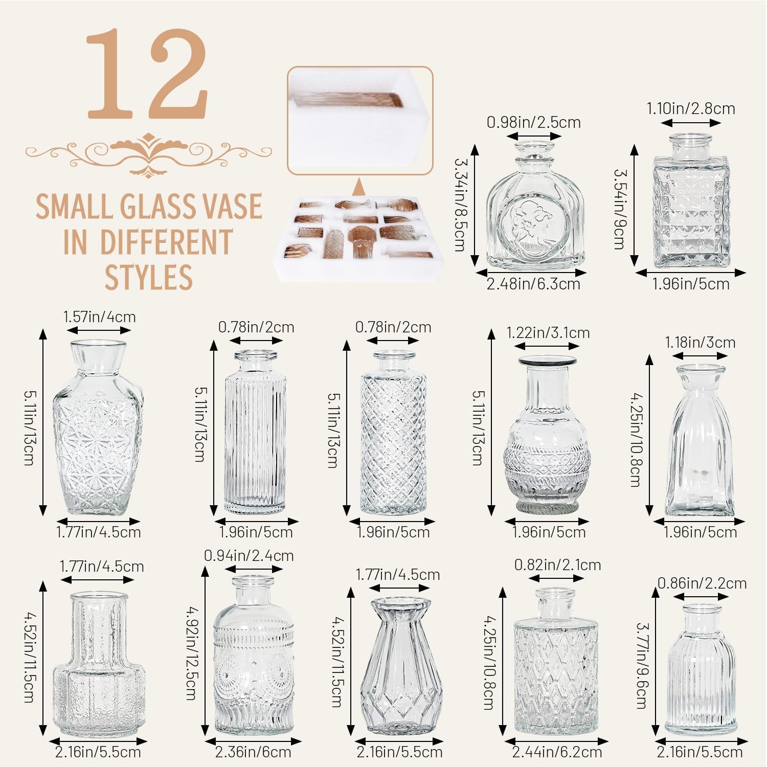 12pcs Mini Bud Vases As Wedding Centerpieces for Tables,Clear Bud Vases for Flowers,Small Flower Vases Suitable for Birthday Party,Anniversary,Wedding Reception,Baby Shower (Clear)