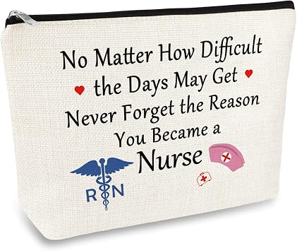 Nurse Gifts Makeup Bag Inspirational Gift for RN Nursing Graduation Cosmetic Bags for Women Future Nurse Encouragement Present Nurses Week Birthday Present for RN Registered Travel Zipper Pouch
