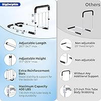 Vista 5 de Riel de asistencia de cama, aprobado por ASTM, bastón de cama ajustable con mango ergonómico antideslizante y bolsillo de almacenamiento