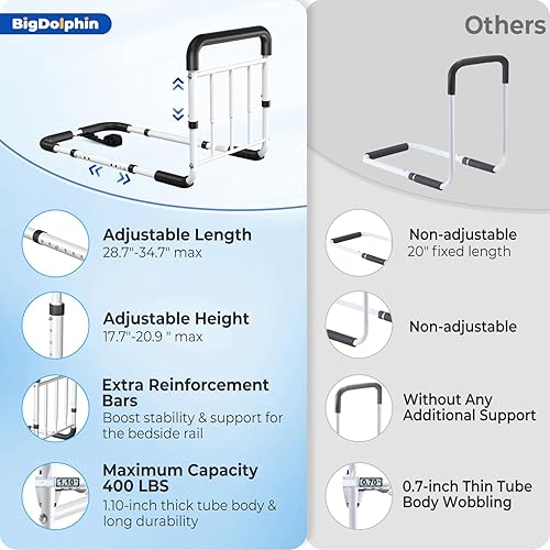 Miniatura 5 de Riel de asistencia de cama, aprobado por ASTM, bastón de cama ajustable con mango ergonómico antideslizante y bolsillo de almacenamiento,