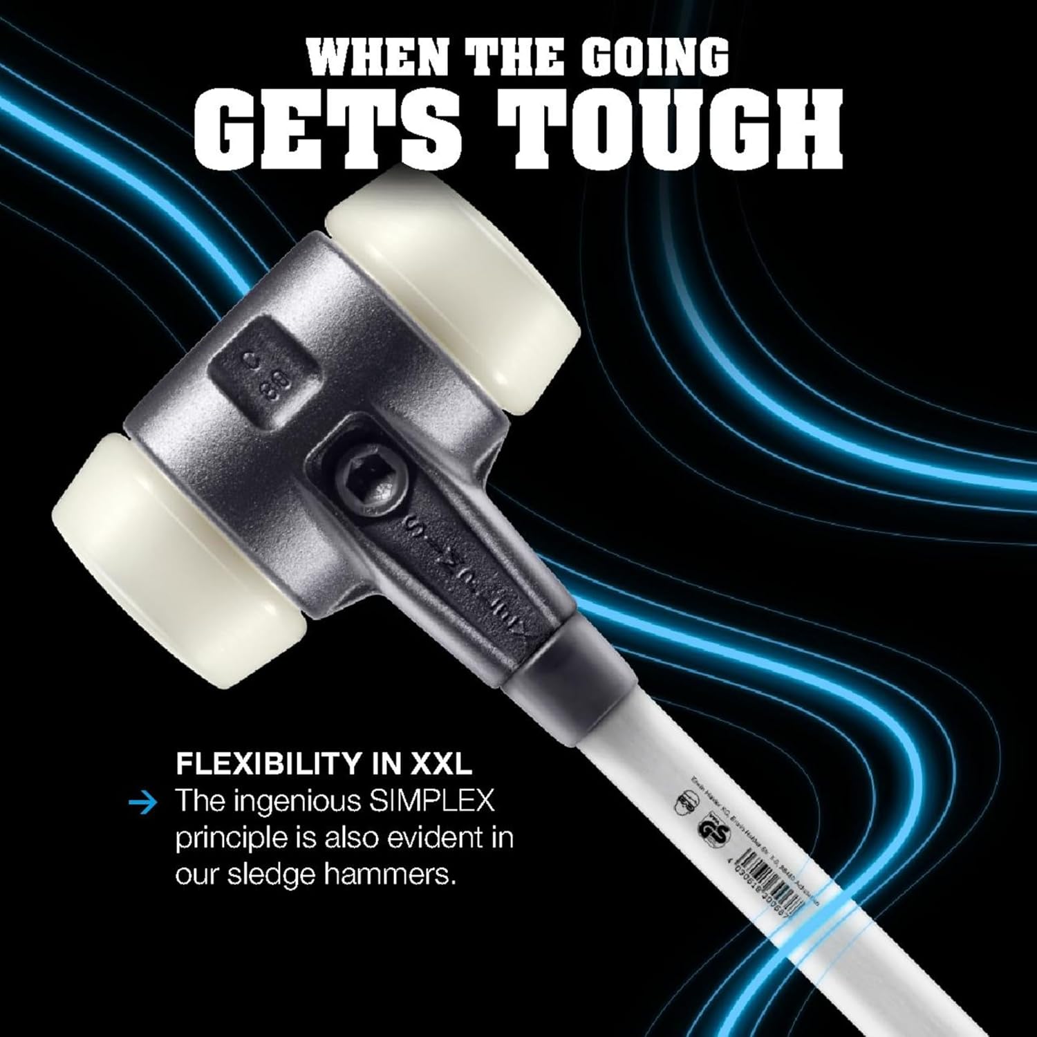 Halder Simplex Sledgehammer 3709.081 – Soft Metal Inserts, Reinforced Cast Iron Housing, Fiber Glass Handle, Non-Slip Rubber Grip, 80mm, 10.25 lbs.