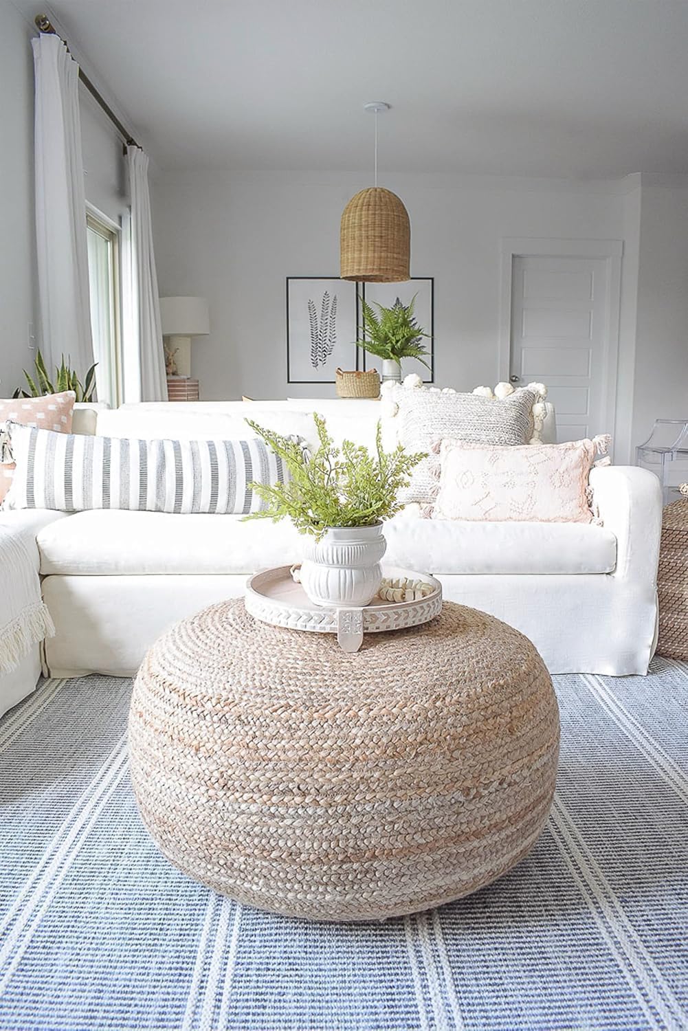 Jute Ottoman Pouffes for Sitting Handcrafted Pouf for Living Room, Bedroom, Footrest, Office, Home, Beige 50x50x20-E-image-9