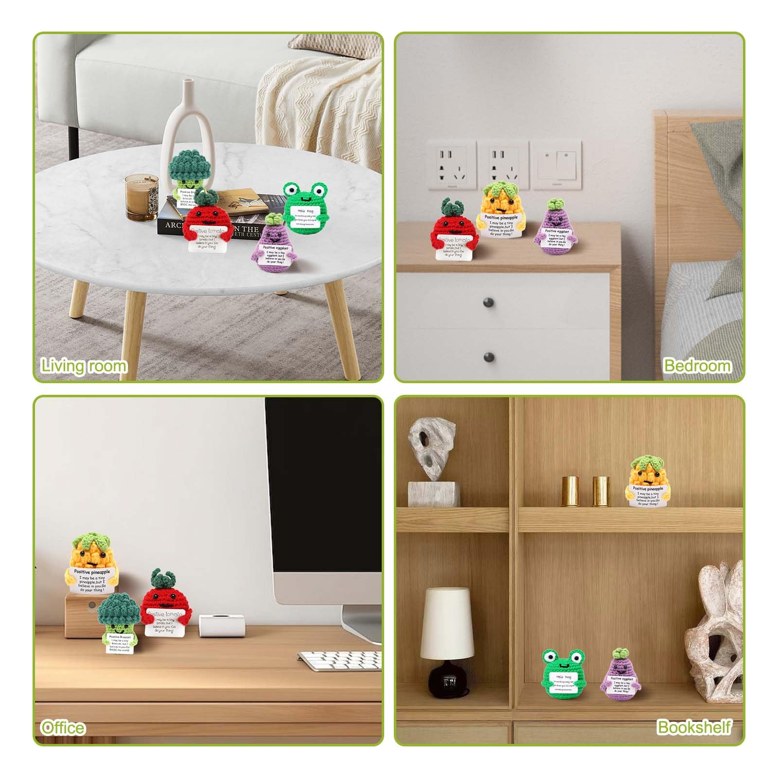 Belligern 5 Pieces of Positive Gifts,Positive Crochet,Emotional Support Plush Vegetable,Handmade,with Positive Energy Cards,Suitable for Carrying Around,Motivational Gifts for Friends - Image 2