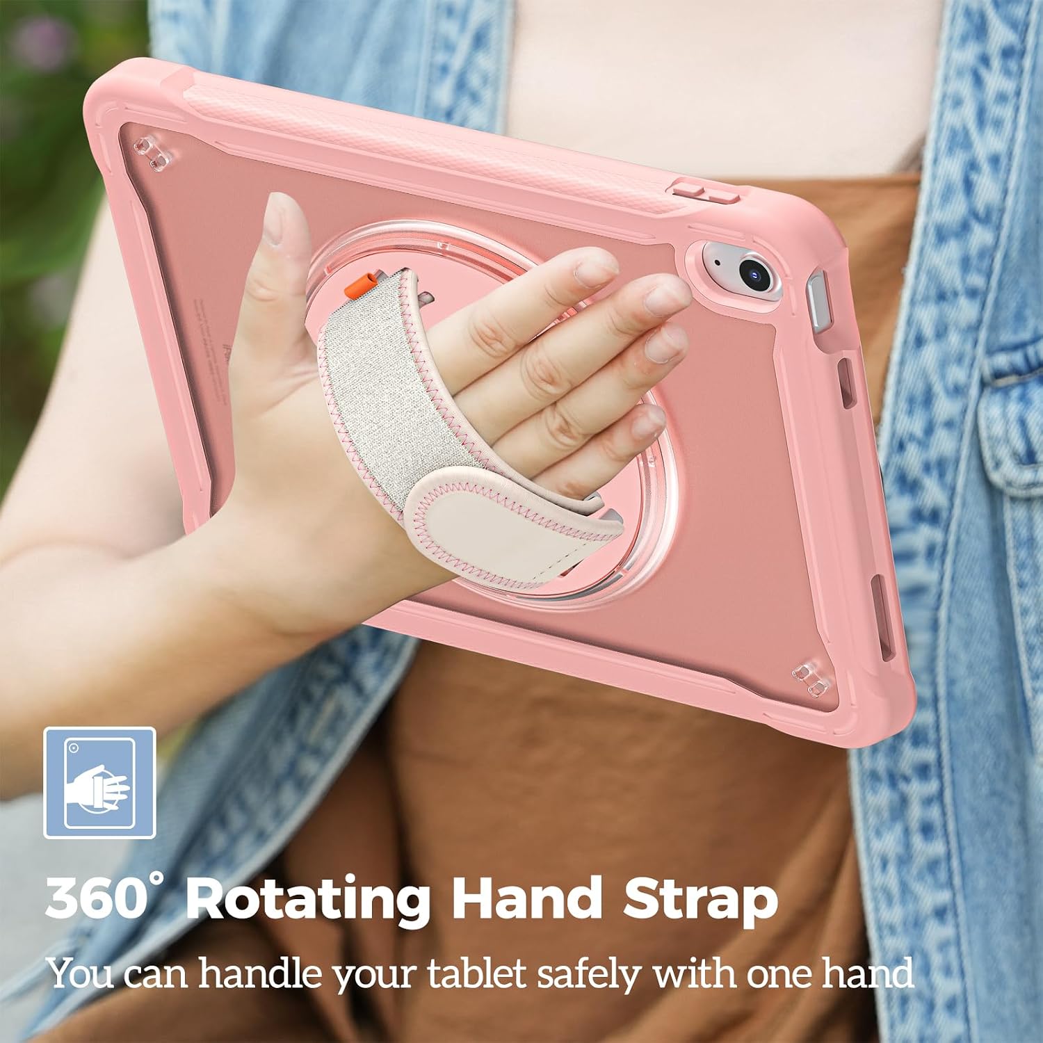 ProCase for iPad 11th Generation A16 2025/iPad 10th Generation Case 10.9 Inch 2022, Heavy Duty Shockproof Rugged Cover with Hand Strap 360 Degree Rotatable Kickstand Protective for iPad 11/10 -Pink