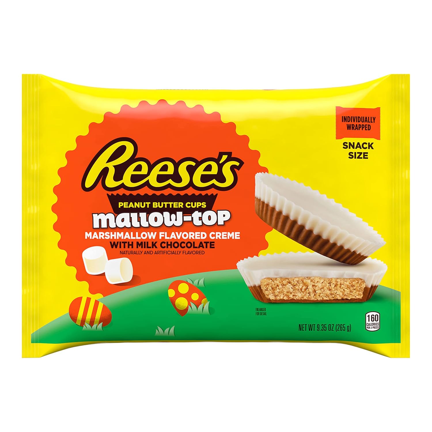 REESE'S Mallow-Top Marshmallow Creme Milk Chocolate Peanut Butter Cups, Easter Candy, 9.35 oz Bag